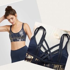 JoyLab Navy and Gold Strappy Sports Bra